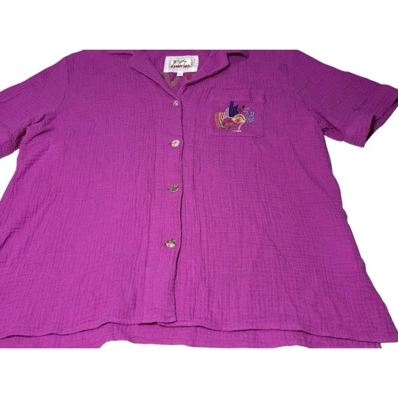 Johhny Was Biya Camp Shirt Womens XL Pink Desire Love Heart Floral Gauze Top - Picture 12 of 13